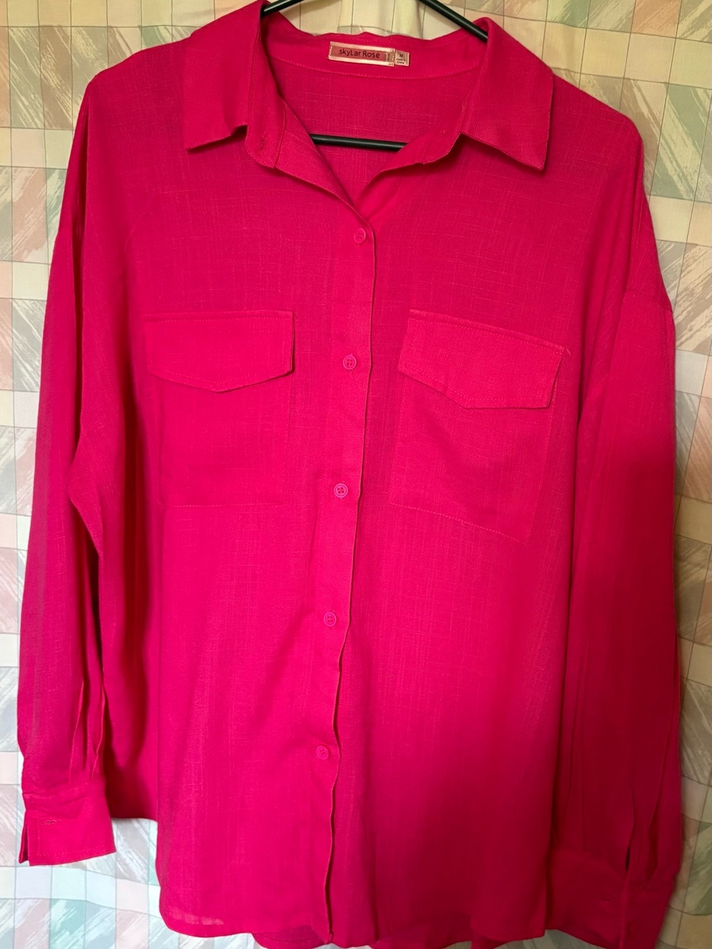 Skylar Rose Hot Pink Linen Rayon Blouse M